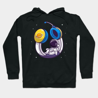 Cute Astronaut Sitting On Headphone In Space Cartoon Hoodie